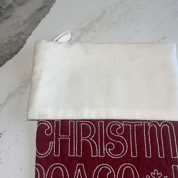 Pottery Barn Sentiment Love Joy Quilted Red Red Christmas Stocking 19.5" #7392 - Picture 4 of 8